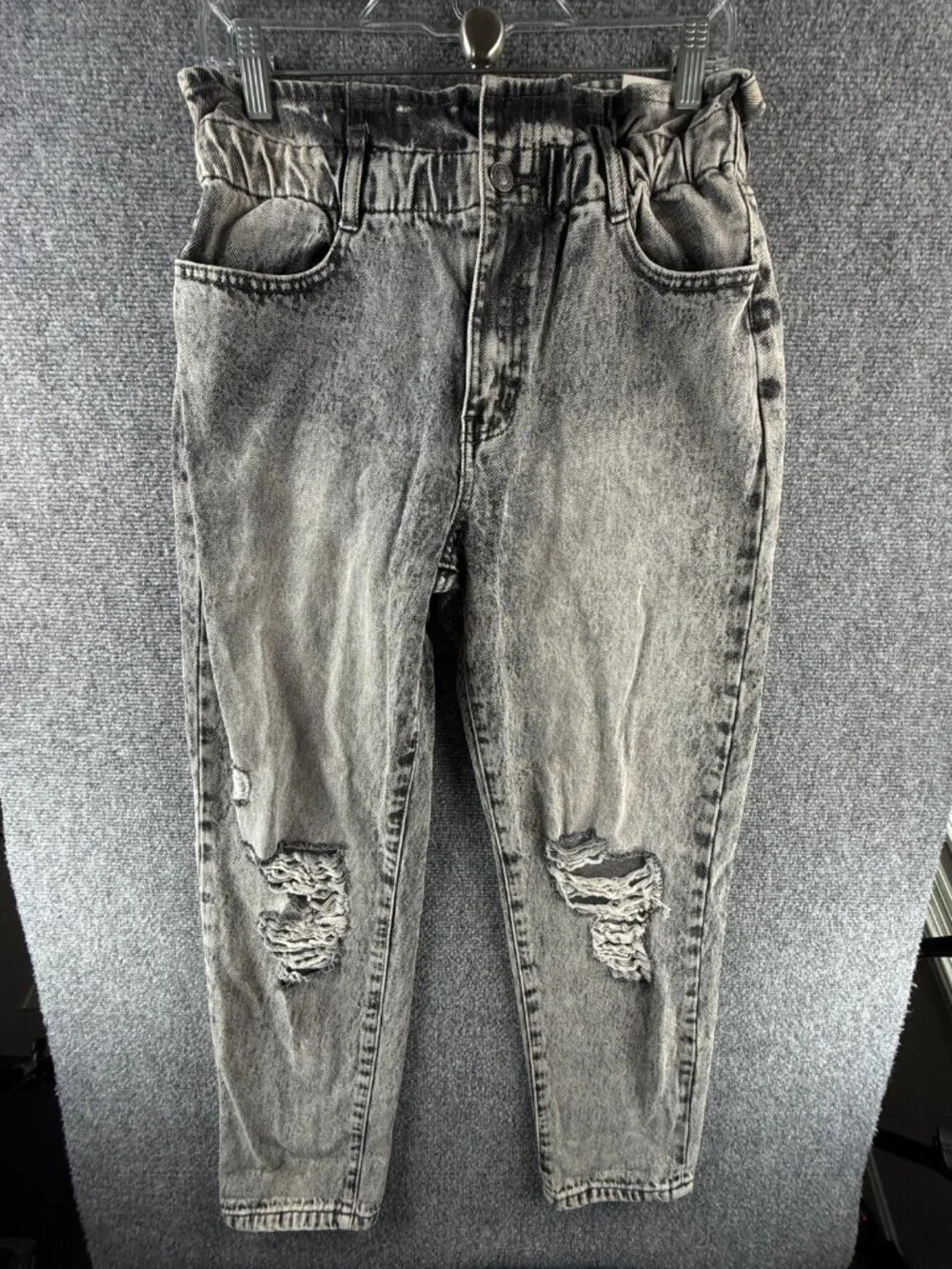 NWD Kancan Jeans Women Gray High Rise Elastic Waist Ripped Stretch ACTL 27X28